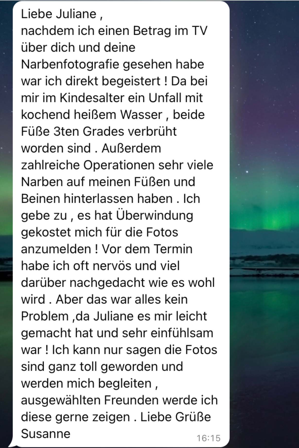 Feedback von Susanne zur Narbenfotografie